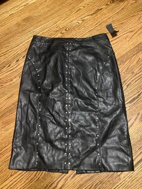 Worthington Black Faux Leather Studded Skirt